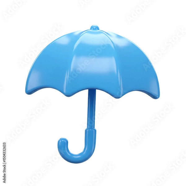 Fototapeta A 3D rendered minimal light blue umbrella standing against a stark white backdrop, invoking themes of protection and preparedness for adverse weather conditions