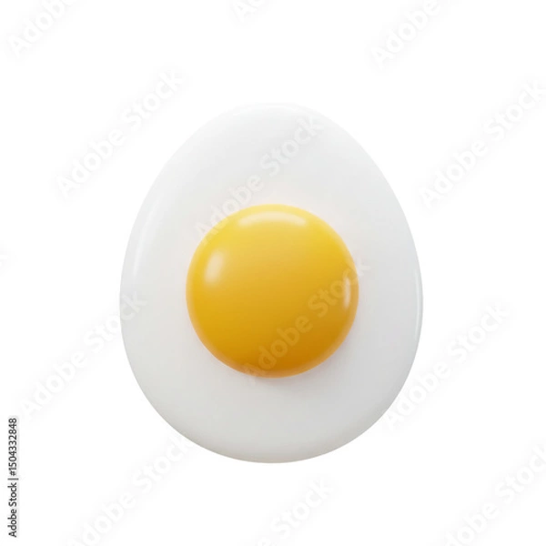 Fototapeta Minimalist egg rendering featuring a vivid yellow yolk suspended in a glossy white albumen against a pure white background, perfect for culinary