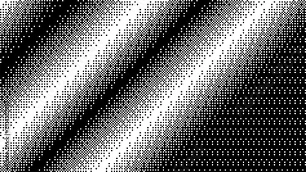 Obraz Pixelated bitmap gradient texture.8 bit video game screen wallpaper Black and white dither pattern background.	