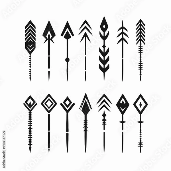 Fototapeta Arrow vector design set tribal arrows illustration graphic element decorative art native american style isolated silhouette