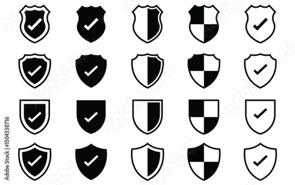 Obraz Shield check mark icon ..Collection of shield icon set vector isolated on white background.set of shields. Basic shield vector. Defense symbol. Security sign. Safe guard vector illustration.
