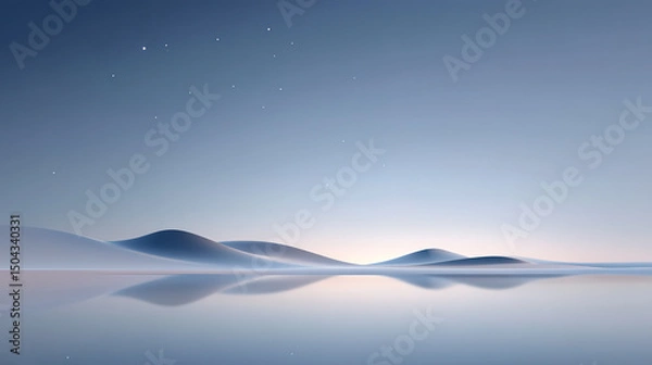 Fototapeta 3D rendering of minimalist abstract landscape of mountains, lakes and lakes