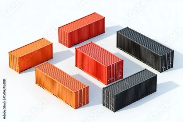 Fototapeta Cargo Containers Blank Mockup with logo and copy space isolated on white background. Shipping Containers Mockup. Industrial Cargo Box. Freight Container. Cargo Containers isolated on white.