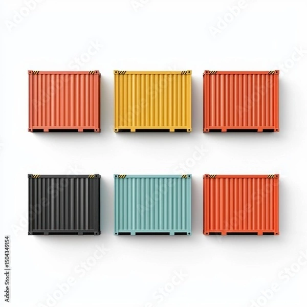 Fototapeta Cargo Containers Blank Mockup with logo and copy space isolated on white background. Shipping Containers Mockup. Industrial Cargo Box. Freight Container. Cargo Containers isolated on white.