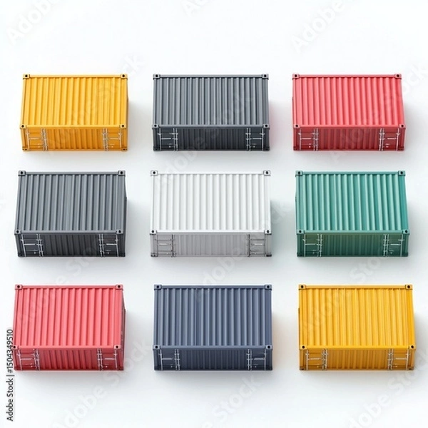 Fototapeta Cargo Containers Blank Mockup with logo and copy space isolated on white background. Shipping Containers Mockup. Industrial Cargo Box. Freight Container. Cargo Containers isolated on white.