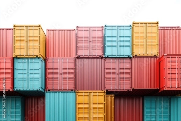 Fototapeta Cargo Containers Blank Mockup with logo and copy space isolated on white background. Shipping Containers Mockup. Industrial Cargo Box. Freight Container. Cargo Containers isolated on white.