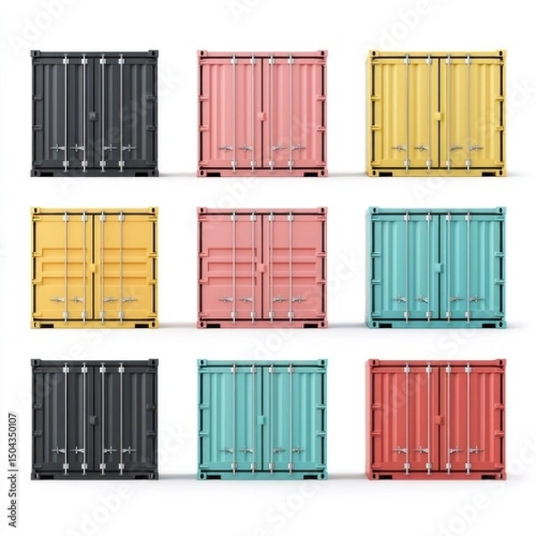 Fototapeta Cargo Containers Blank Mockup with logo and copy space isolated on white background. Shipping Containers Mockup. Industrial Cargo Box. Freight Container. Cargo Containers isolated on white.