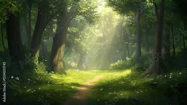 Obraz sun rays through the forest