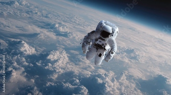 Obraz An astronaut floating peacefully above Earth, perspective and clarity -