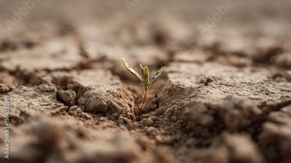Obraz Close-up of a seedling breaking through dry soil, hope and perseverance 