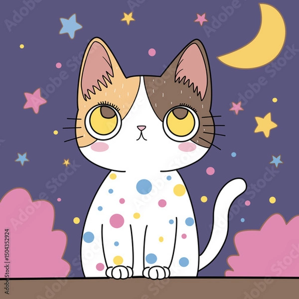 Obraz cute funny cat and drawn vector illustration design. Ideal for cards, print, poster and doodle cat style.