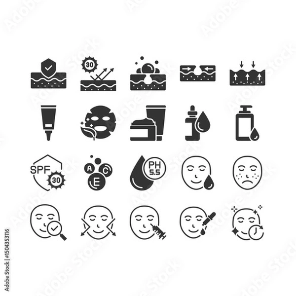 Obraz set of skin icons, epidermis, skincare, moisture