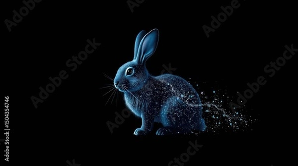 Fototapeta Mystical blue rabbit shedding stardust