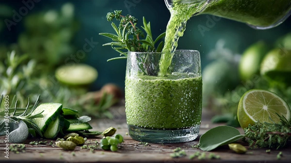 Obraz The making process of a green healthy drink