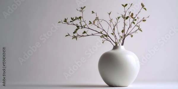 Fototapeta Minimalist Still Life of Branches in White Vase, Representing Serenity and Interior Design Trends, Ideal for Home Decor and Wellness Concepts : Generative AI