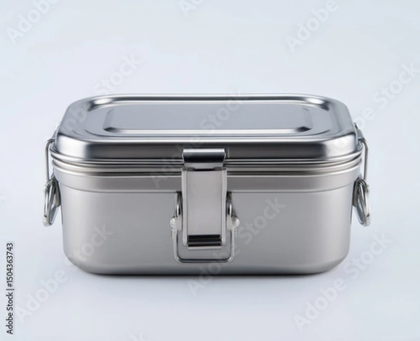 Fototapeta Stainless Steel Lunch Box on White Background, Promoting Sustainable Living and Healthy Eating Habits for a Zero Waste Lifestyle : Generative AI
