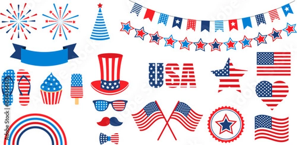 Fototapeta Vector set of isolated elements for US Independence Day.
