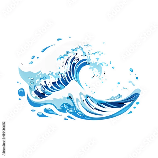 Fototapeta Cartoon Stylized Ocean Wave with Smooth Curves – Transparent Background

