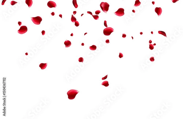 Obraz Flying red rose petals on a white background. Floating flower