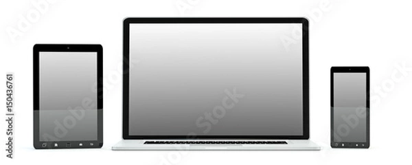 Fototapeta Modern computer laptop mobile phone and tablet 3D rendering