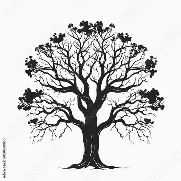 Fototapeta Black tree silhouette vector illustration nature design art graphic element isolated background drawing woodland