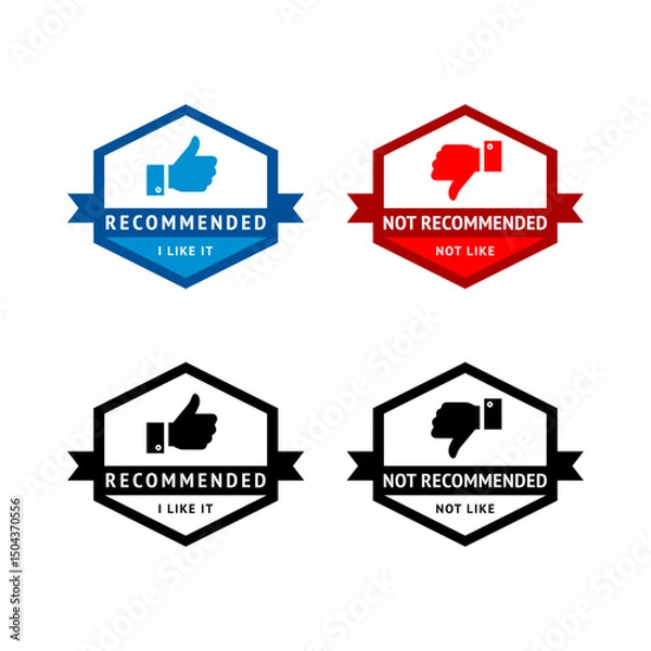 Fototapeta Set of badge like and dislike, thumbs up and thumbs down symbols, vector stamps.