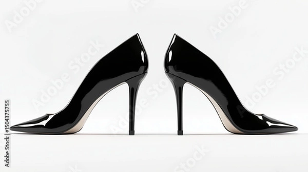 Fototapeta The stiletto women’s heel shoes are showcased in a full set of angles, including front, back, side, and cross positions.

