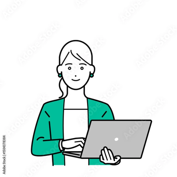 Obraz ノートパソコンを持つスーツ姿の女性のビジネスパーソンイラスト素材