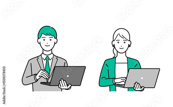 Obraz ノートパソコンを持つスーツ姿の男女のビジネスパーソンイラスト素材