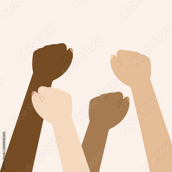 Fototapeta vector illustration of clenched fists raised upwards suitable for demonstration or protest banners