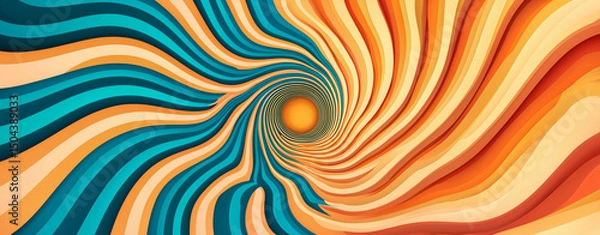 Fototapeta Vibrant abstract background with swirling lines in orange, blue, and yellow, creating dynamic optical illusion effect