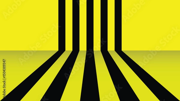 Obraz Abstract Geometric 3D Render with Yellow and Black Striped Symmetry