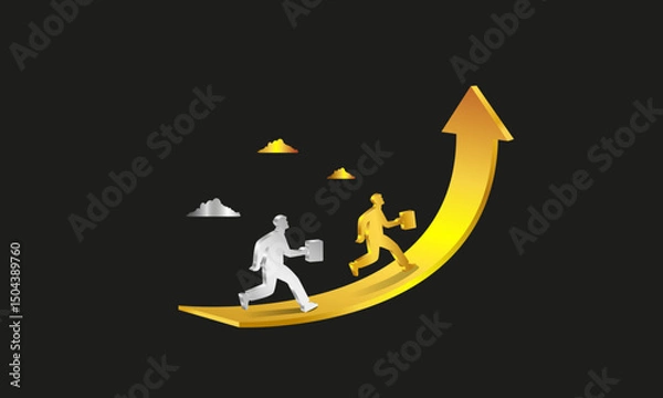 Obraz Business development concept. Meeting of two businessmen,
 conclusion of contracts, joint business development. Vector image