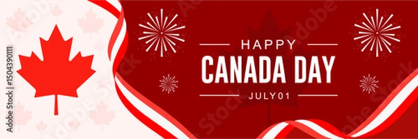 Fototapeta Happy Canada Day background template with maple leaf. use for background, banner, placard, card, poster design. celebrating Canada independence day banner.
