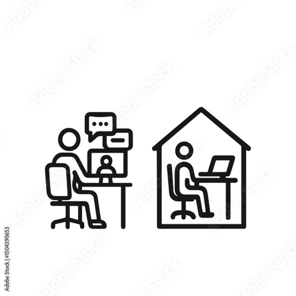 Fototapeta Work from home. Professional working on computer at home. Working Icon vector.
