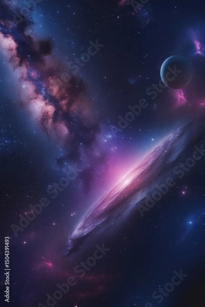 Obraz A vibrant star field surrounds planets floating in the dark universe.

