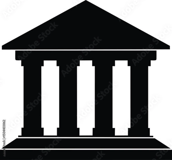 Fototapeta  silhouette of bank building with columns on white background