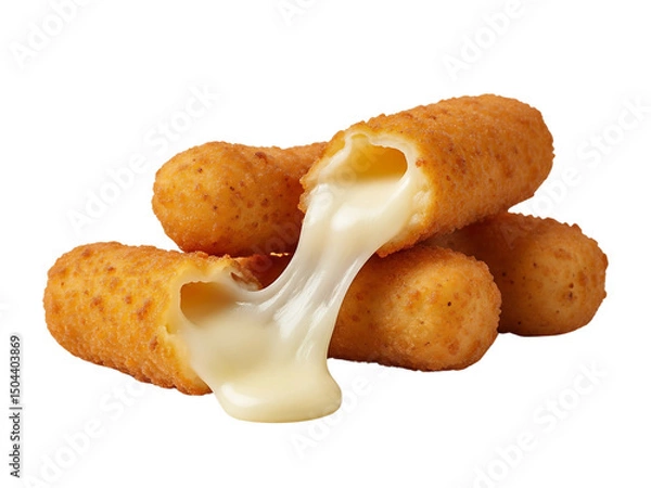 Fototapeta Crispy Mozzarella Sticks with Gooey Melted Cheese on Transparent Background