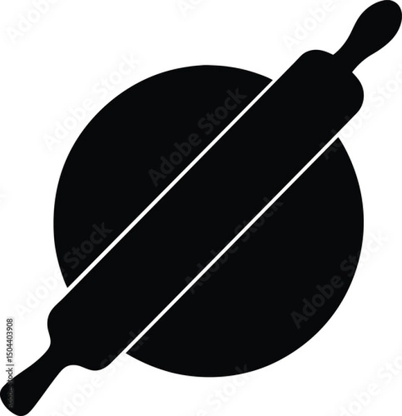 Fototapeta  silhouette of rolling pin and dough on white background
