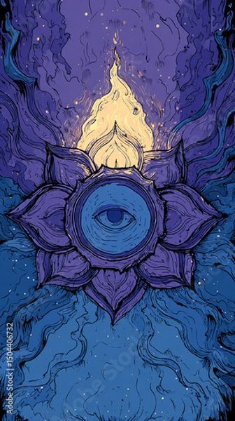 Fototapeta Chakra Adjna light spirituality, development of intuition, connection with the absolute and one's soul, vision, meditation, mental health. AI Generative