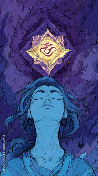 Fototapeta Chakra Adjna light spirituality, development of intuition, connection with the absolute and one's soul, vision, meditation, mental health. AI Generative