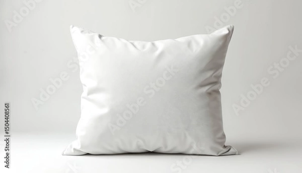 Fototapeta Decorative throw pillow blank fabric surface on simple white background. Home decor marketing, product presentation, design template. Soft cushion, interior design, comfortable design, cozy space for
