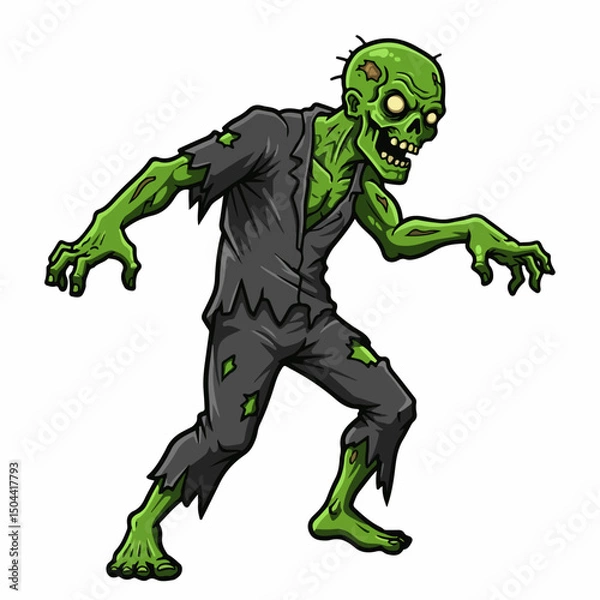 Fototapeta Green zombie character illustration. Zombie illustration perfect for halloween greeting cards. This spooky zombie image is ideal for halloween invitations and posters.