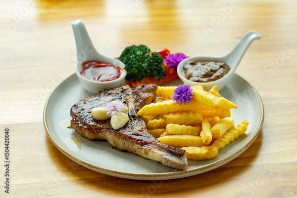Obraz Barbecue Pork, Bone, Close-up, Color Image, Cooked