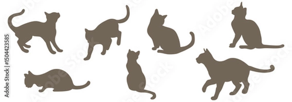 Fototapeta Vector Set of Black Cat Silhouettes in Various Poses – Sitting, Playing, Jumping, Walking, Elegant cat sitting side view with turn around head. Black cat silhouette. eps 10