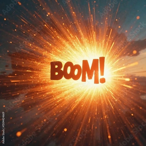 Fototapeta Explosive Blast with Boom! Text in Vibrant Orange and Yellow Colors