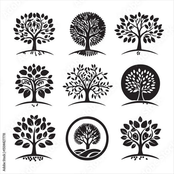 Fototapeta abstract tree with roots set of tree wit.
