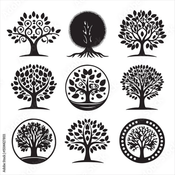 Fototapeta abstract tree with roots set of tree wit.