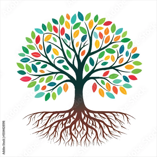 Fototapeta abstract colorful tree with roots of tree wit.