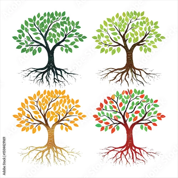 Obraz abstract colorful tree with roots set of tree wit.